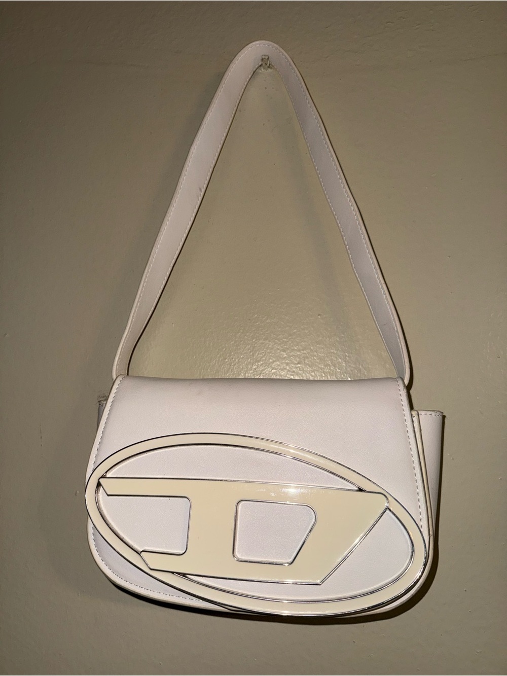 White Diesel Women's Shoulder Bag with Statement Emblem